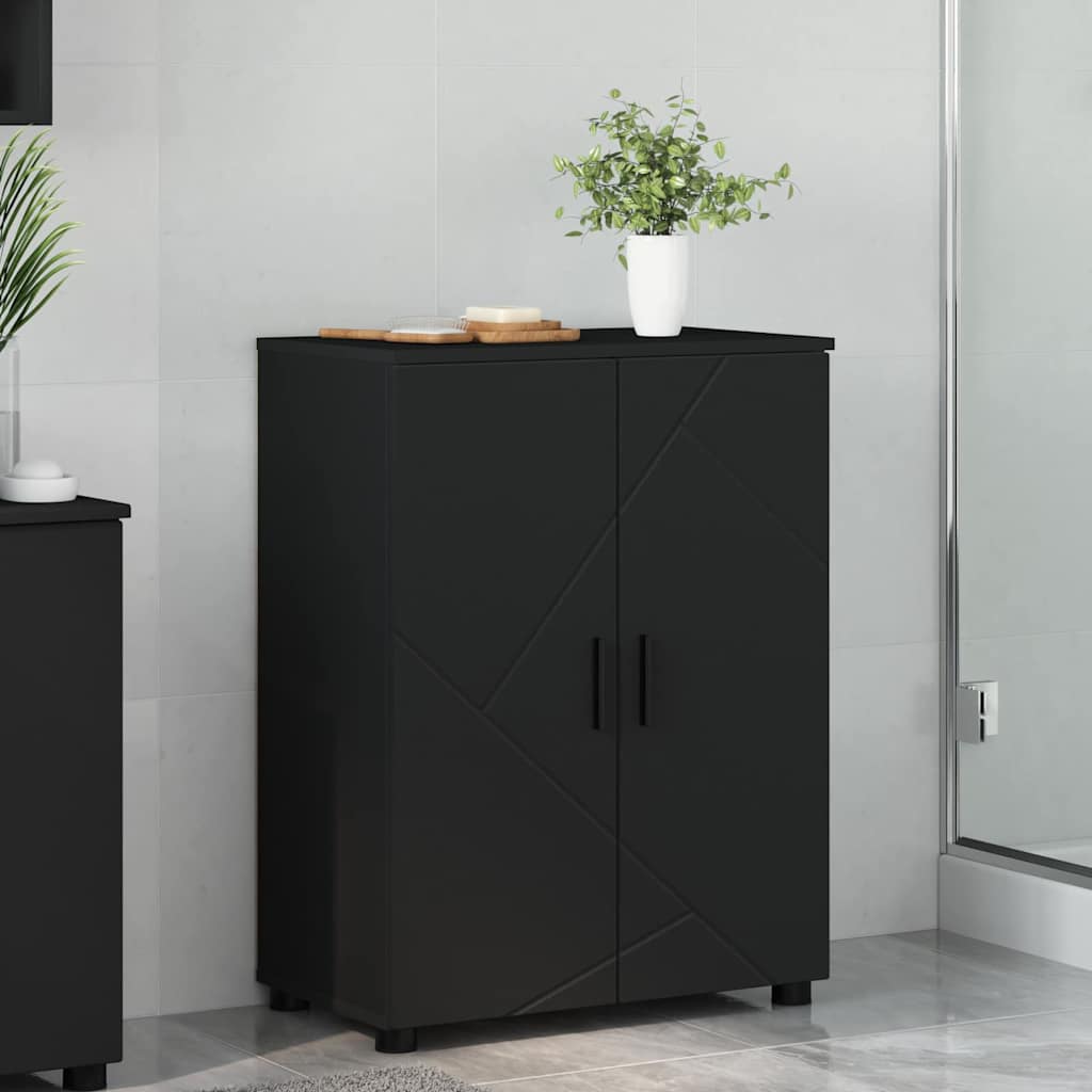 Badezimmerschrank mit Speicher mit Tür Schwarz 60 x 35 x 80 cm