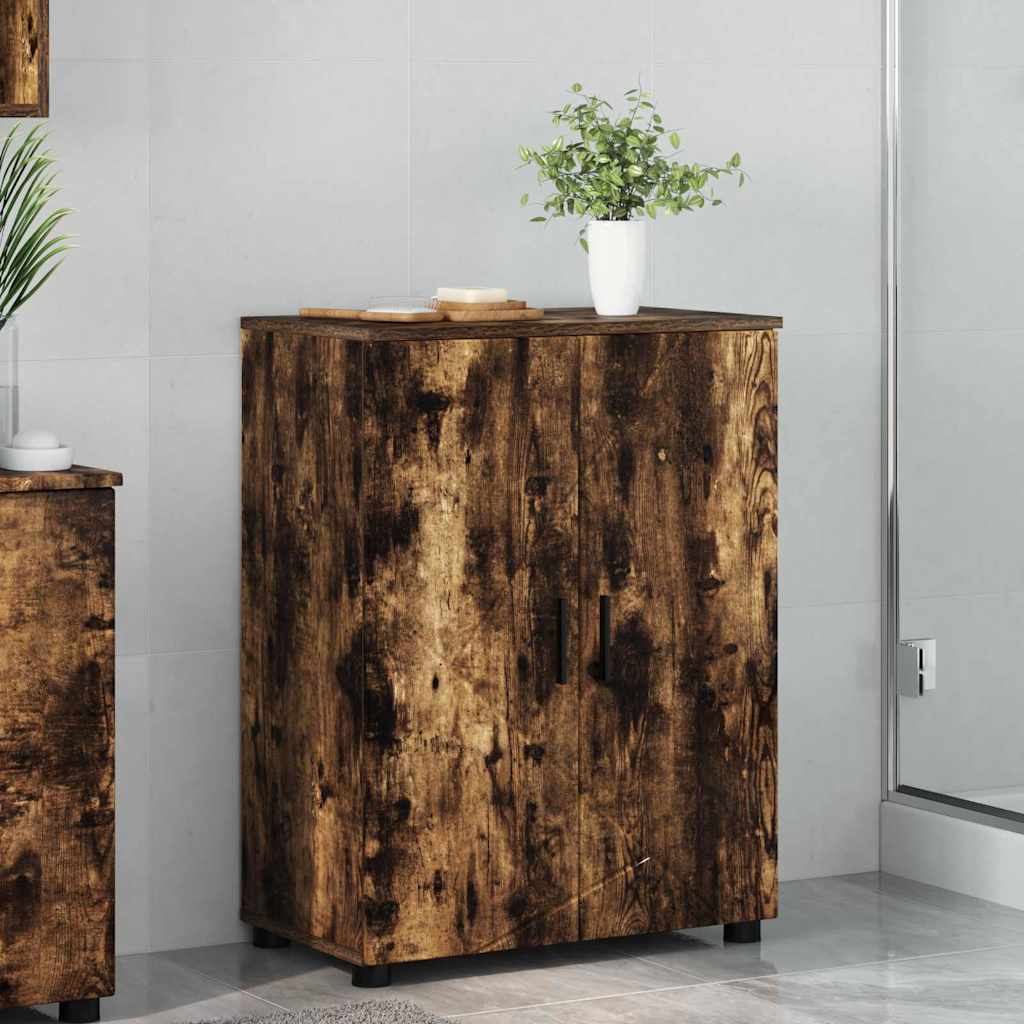 Badezimmerschrank mit Tür Geräucherte Eiche 60 x 35 x 80 cm