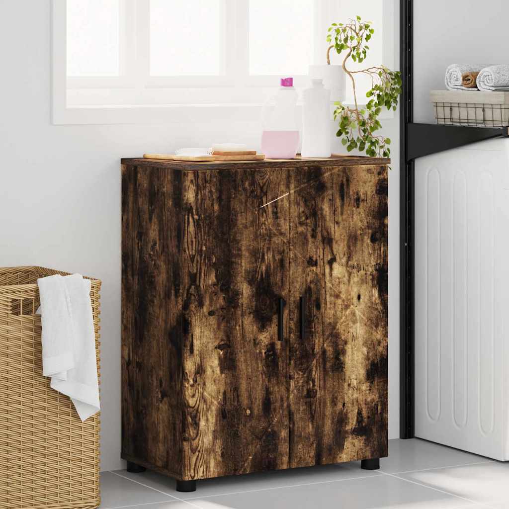 Badezimmerschrank mit Tür Geräucherte Eiche 60 x 35 x 80 cm