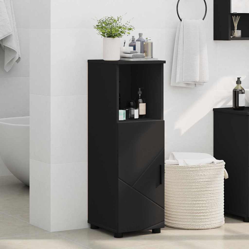 Badezimmerschrank mit Speicher mit Tür Schwarz 30 x 35 x 95 cm