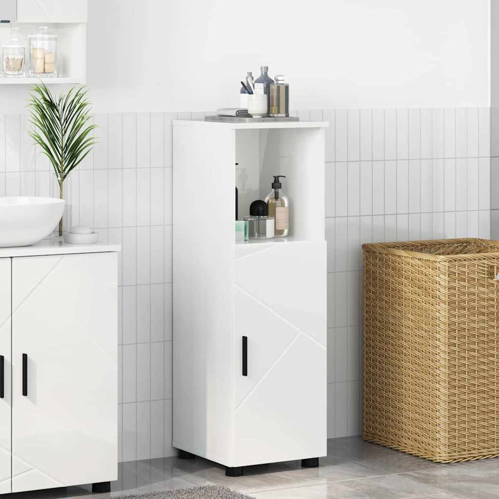 Badezimmerschrank mit Speicher Hochglanz Weiß 30 x 35 x 95 cm