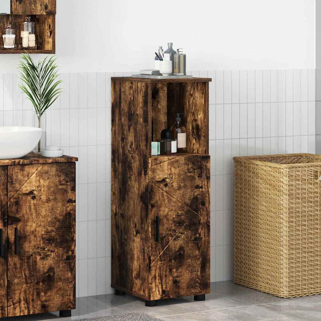 Badezimmerschrank mit Tür Geräucherte Eiche 30 x 35 x 95 cm
