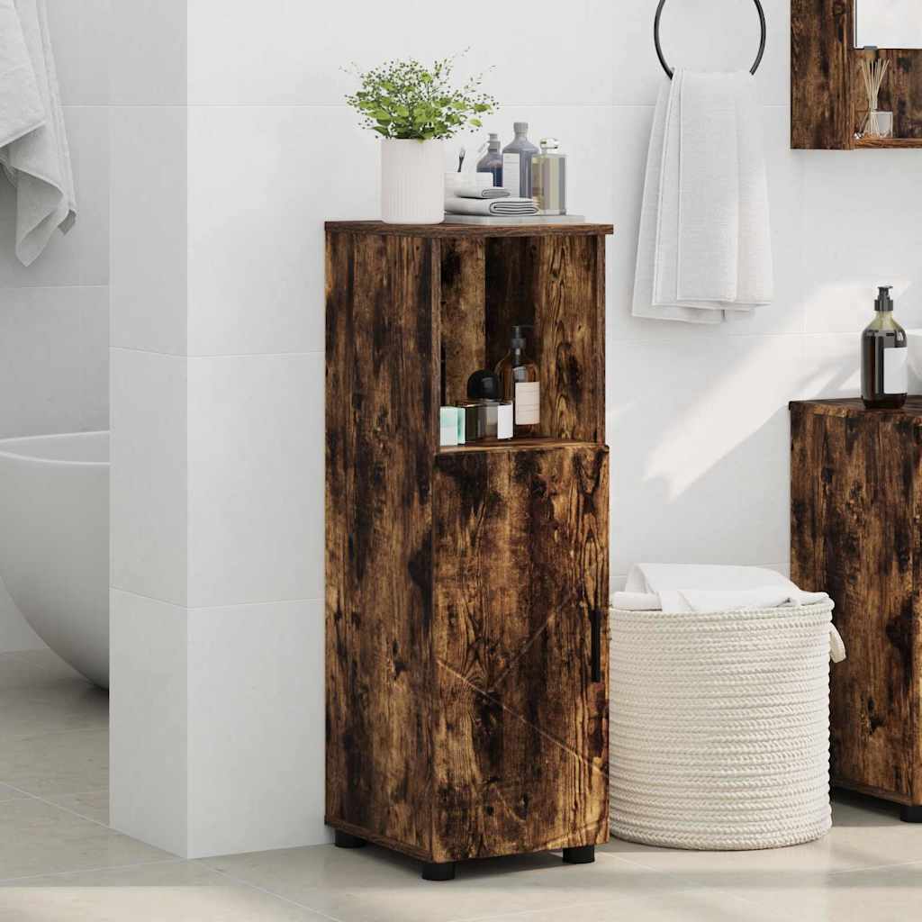 Badezimmerschrank mit Tür Geräucherte Eiche 30 x 35 x 95 cm