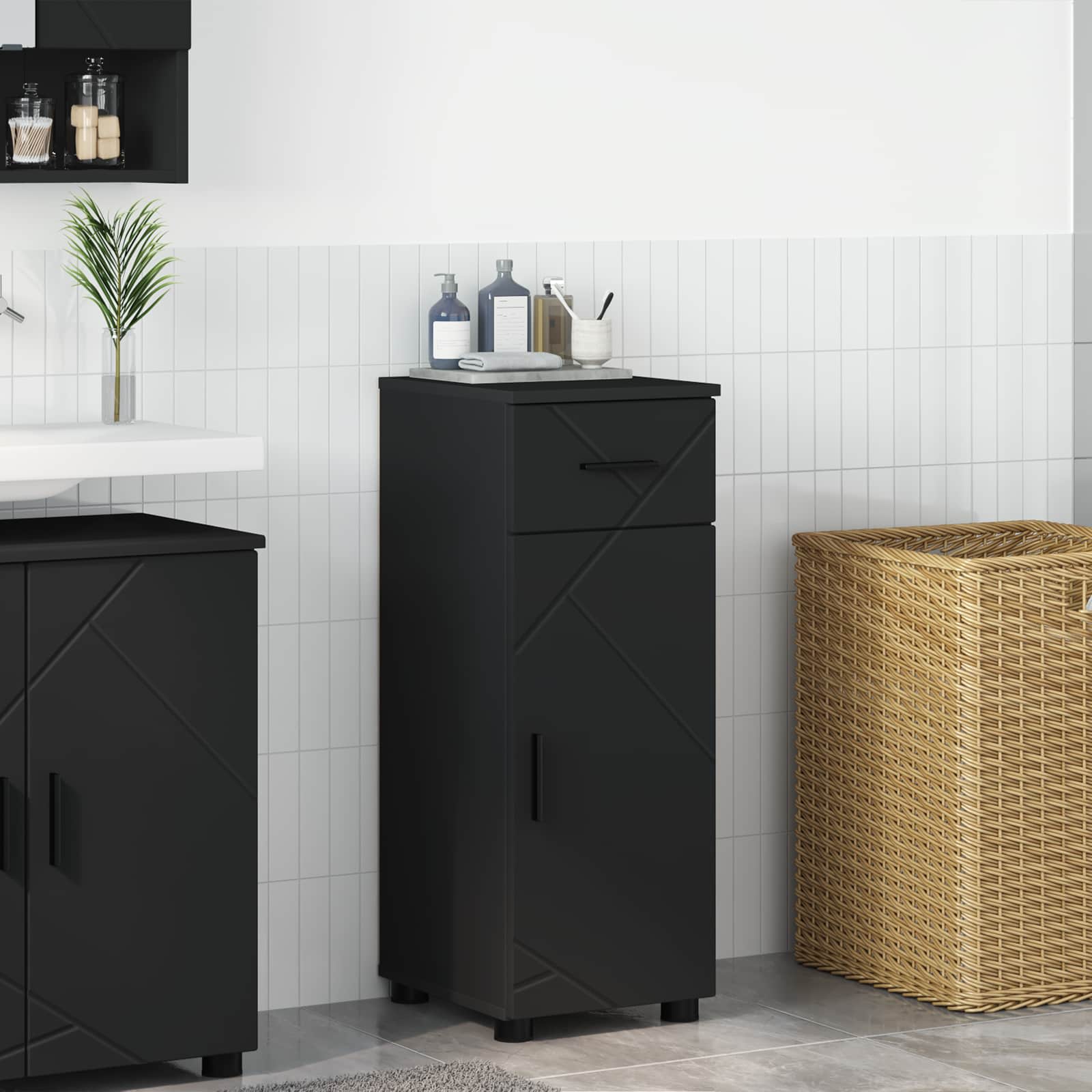 Badezimmerschrank mit Schubladen Schwarz 30 x 35 x 80 cm