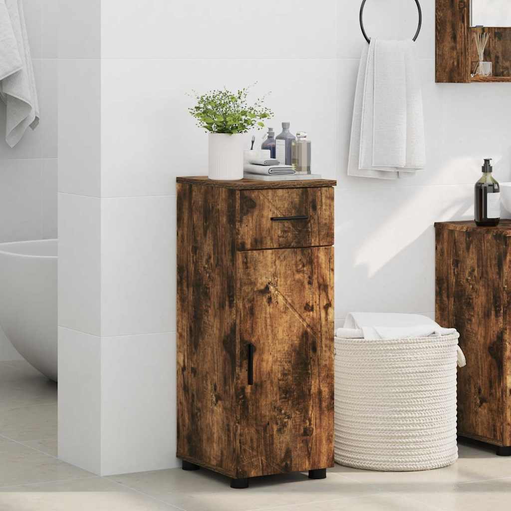 Badezimmerschrank mit Tür Geräucherte Eiche 30 x 35 x 80 cm