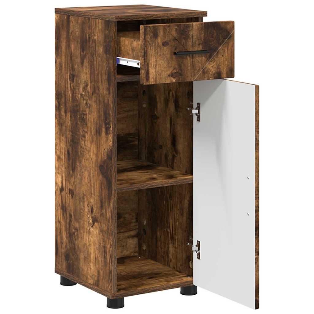 Badezimmerschrank mit Tür Geräucherte Eiche 30 x 35 x 80 cm