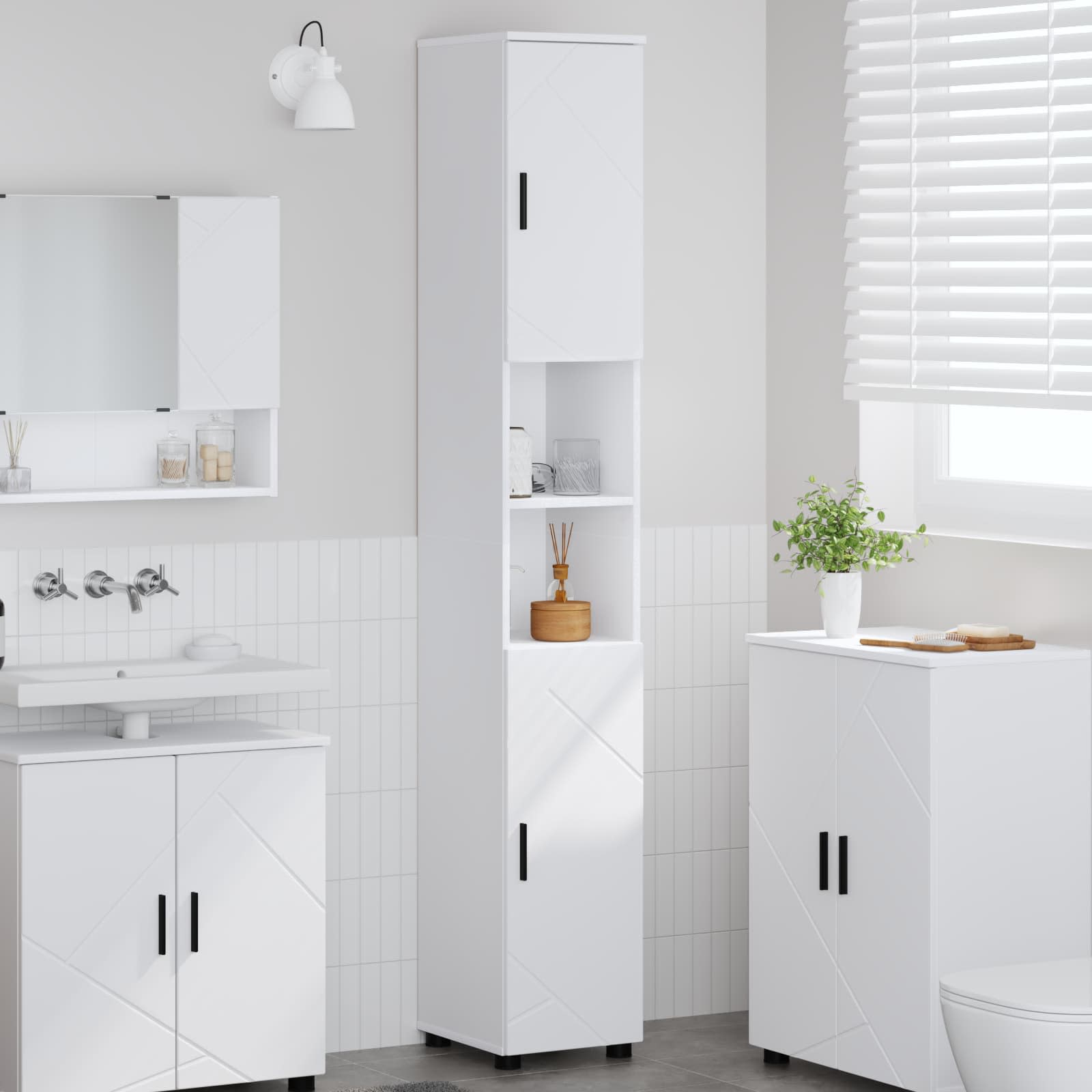 Badezimmerschrank Weiß 30 x 35 x 192 cm Holzwerkstoff & Metall