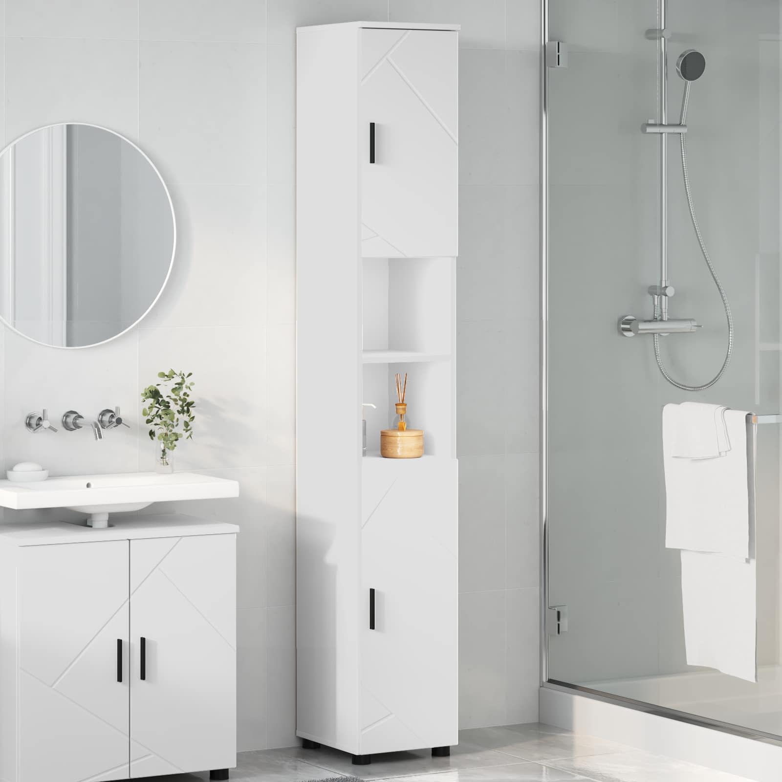 Badezimmerschrank Weiß 30 x 35 x 192 cm Holzwerkstoff & Metall