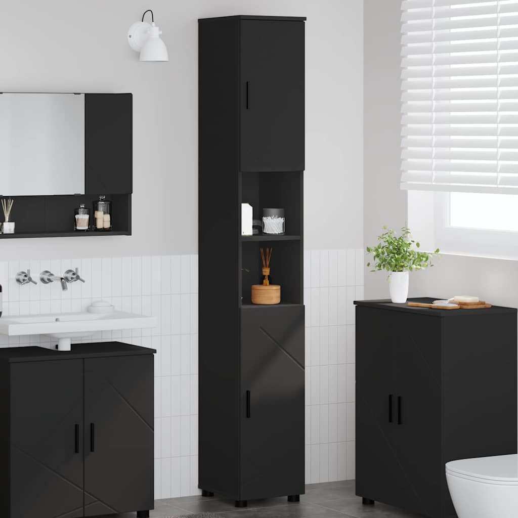 Badezimmerschrank mit Speicher mit Tür Schwarz 30 x 35 x 192 cm