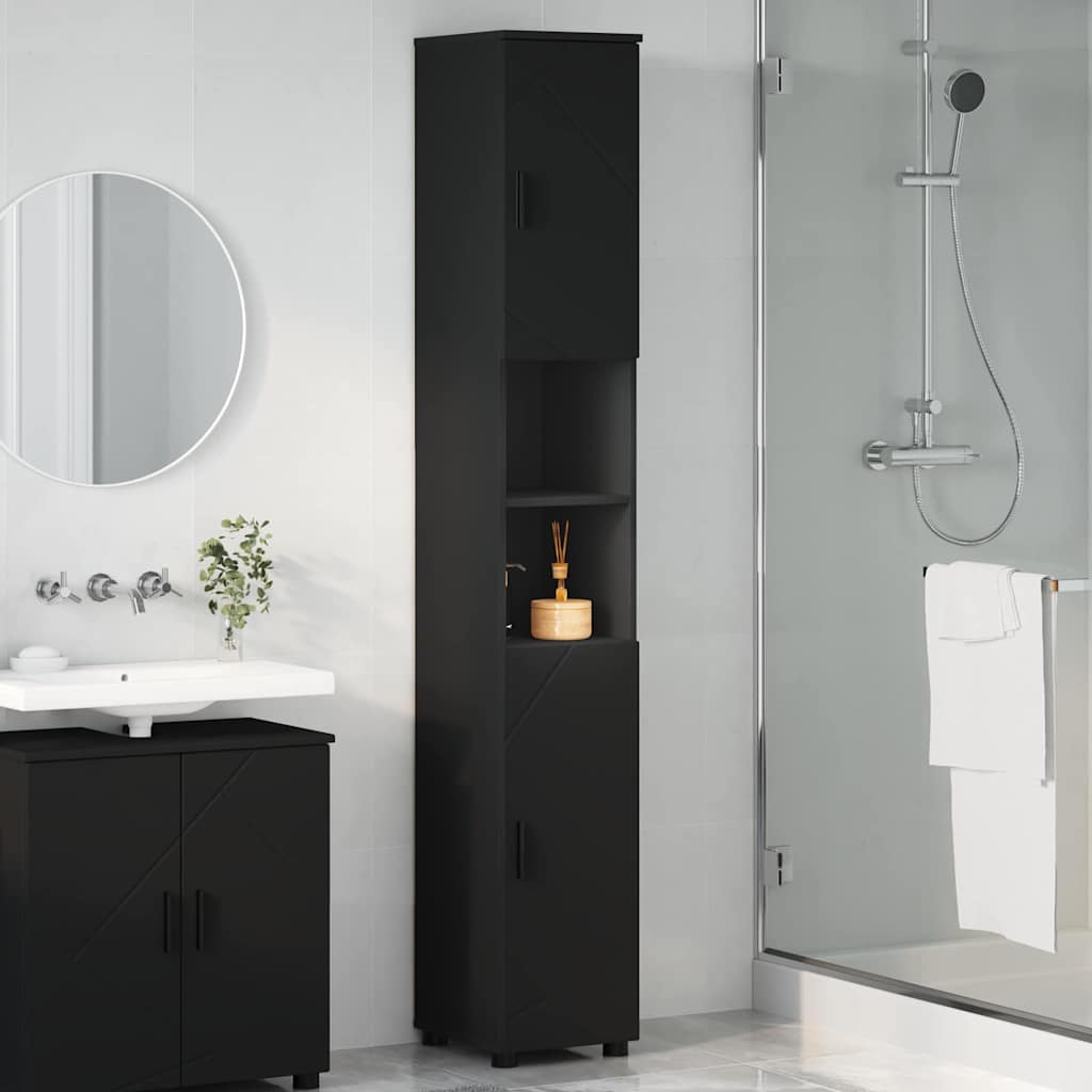 Badezimmerschrank mit Speicher mit Tür Schwarz 30 x 35 x 192 cm