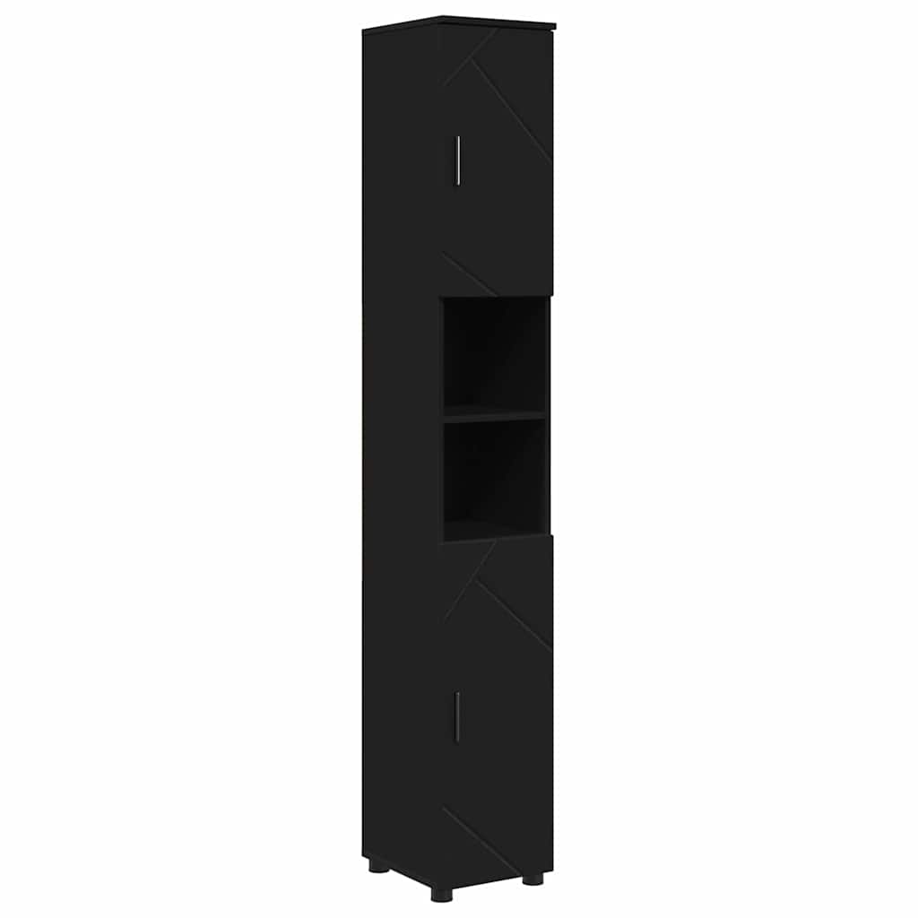 Badezimmerschrank mit Speicher mit Tür Schwarz 30 x 35 x 192 cm