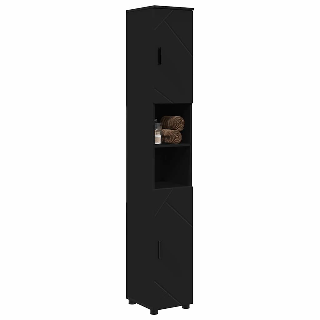 Badezimmerschrank mit Speicher mit Tür Schwarz 30 x 35 x 192 cm