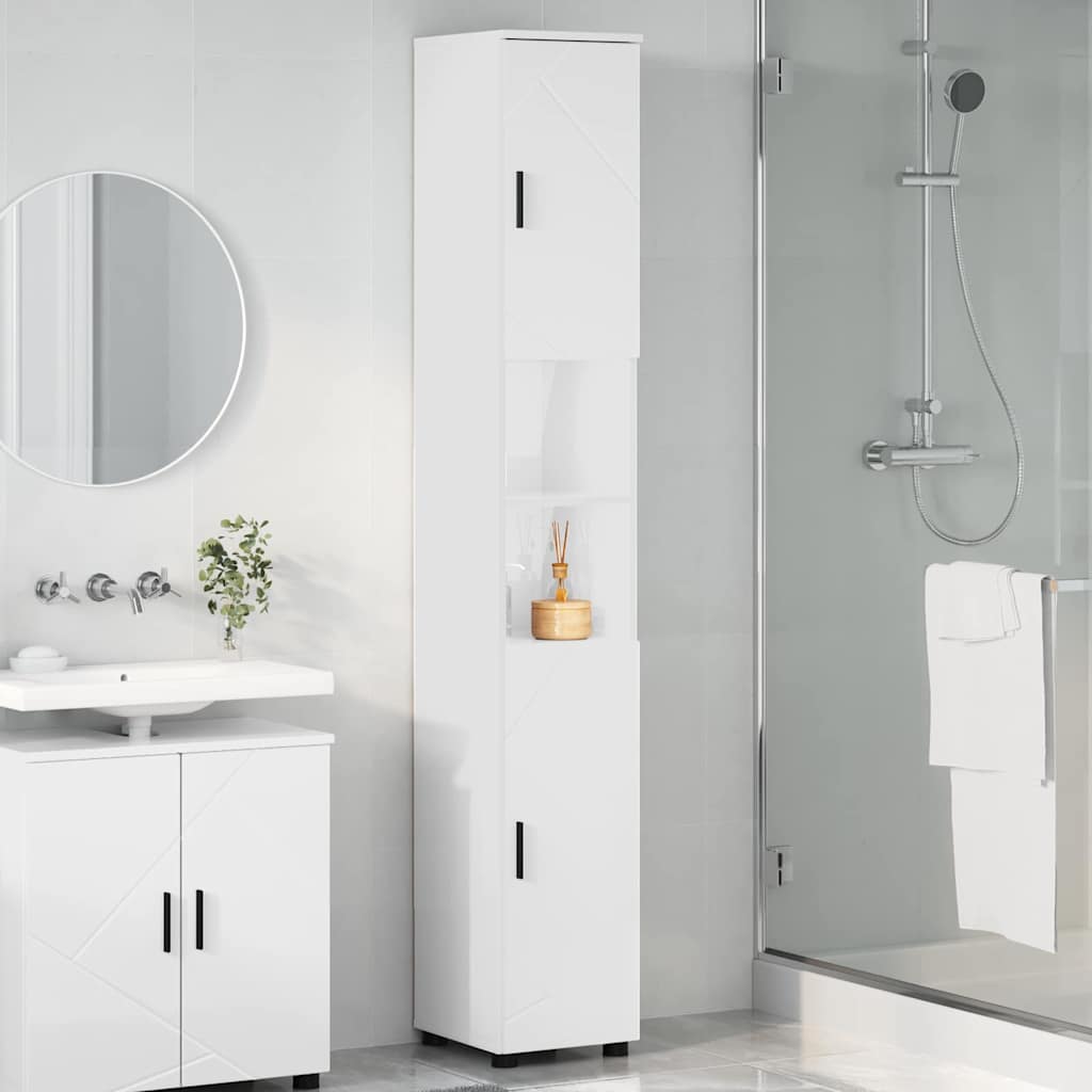 Badezimmerschrank mit Speicher Hochglanz Weiß 30 x 35 x 192 cm