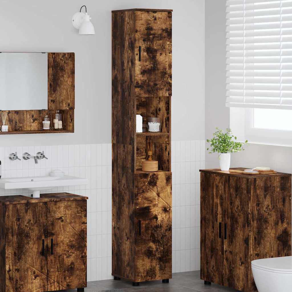 Badezimmerschrank mit Tür Geräucherte Eiche 30 x 35 x 192 cm