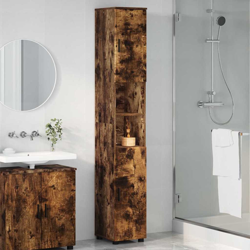 Badezimmerschrank mit Tür Geräucherte Eiche 30 x 35 x 192 cm