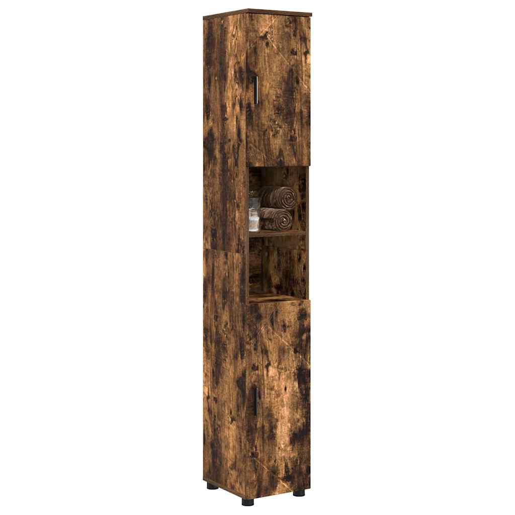 Badezimmerschrank mit Tür Geräucherte Eiche 30 x 35 x 192 cm