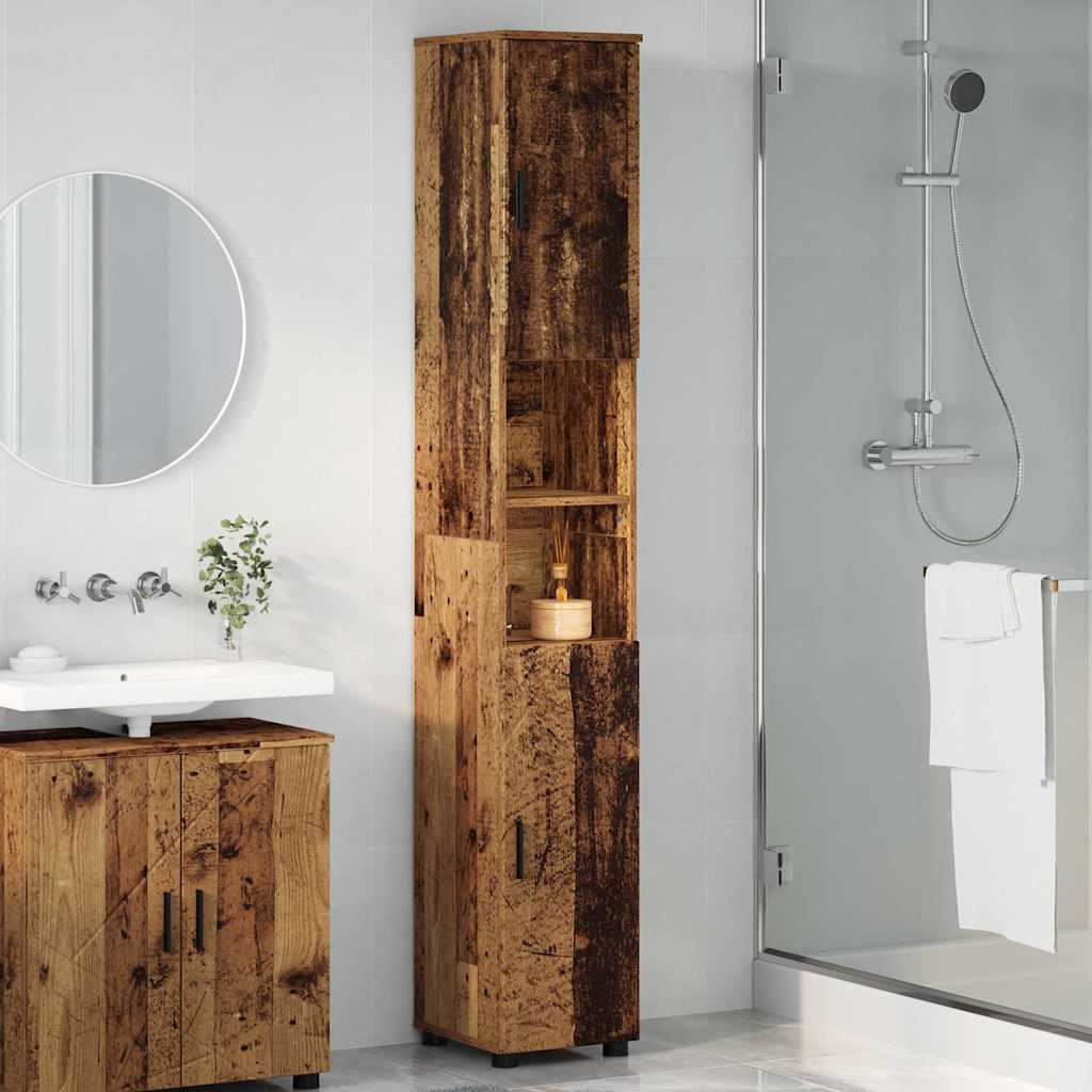 Badezimmerschrank mit Speicher mit Tür Altholz 30 x 35 x 192 cm