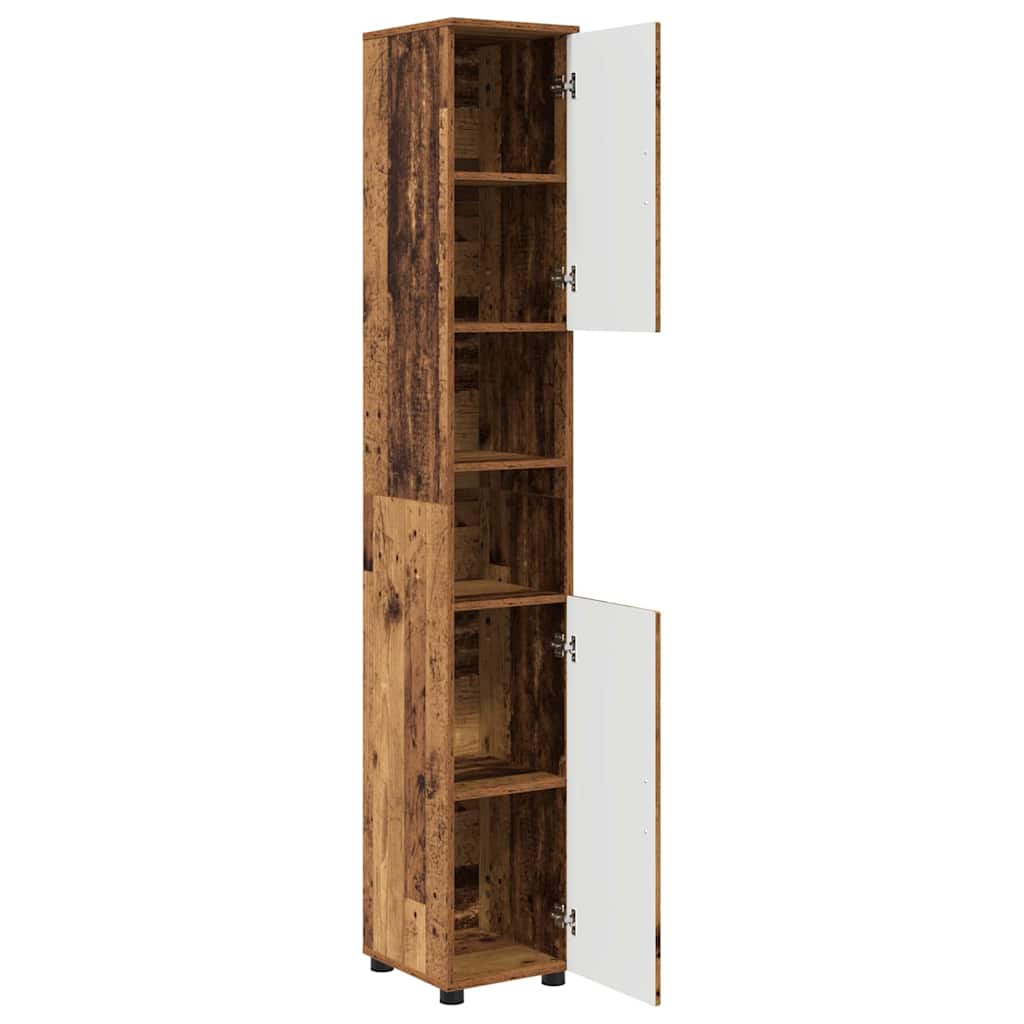 Badezimmerschrank mit Speicher mit Tür Altholz 30 x 35 x 192 cm