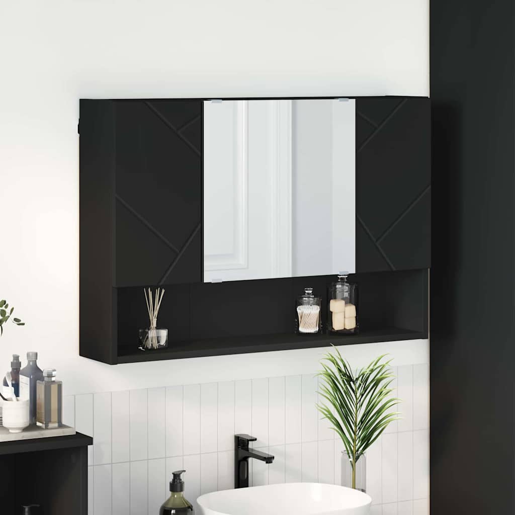 Spiegelschrank mit Tür Schwarz 80 x 17 x 55 cm Holzwerkstoff