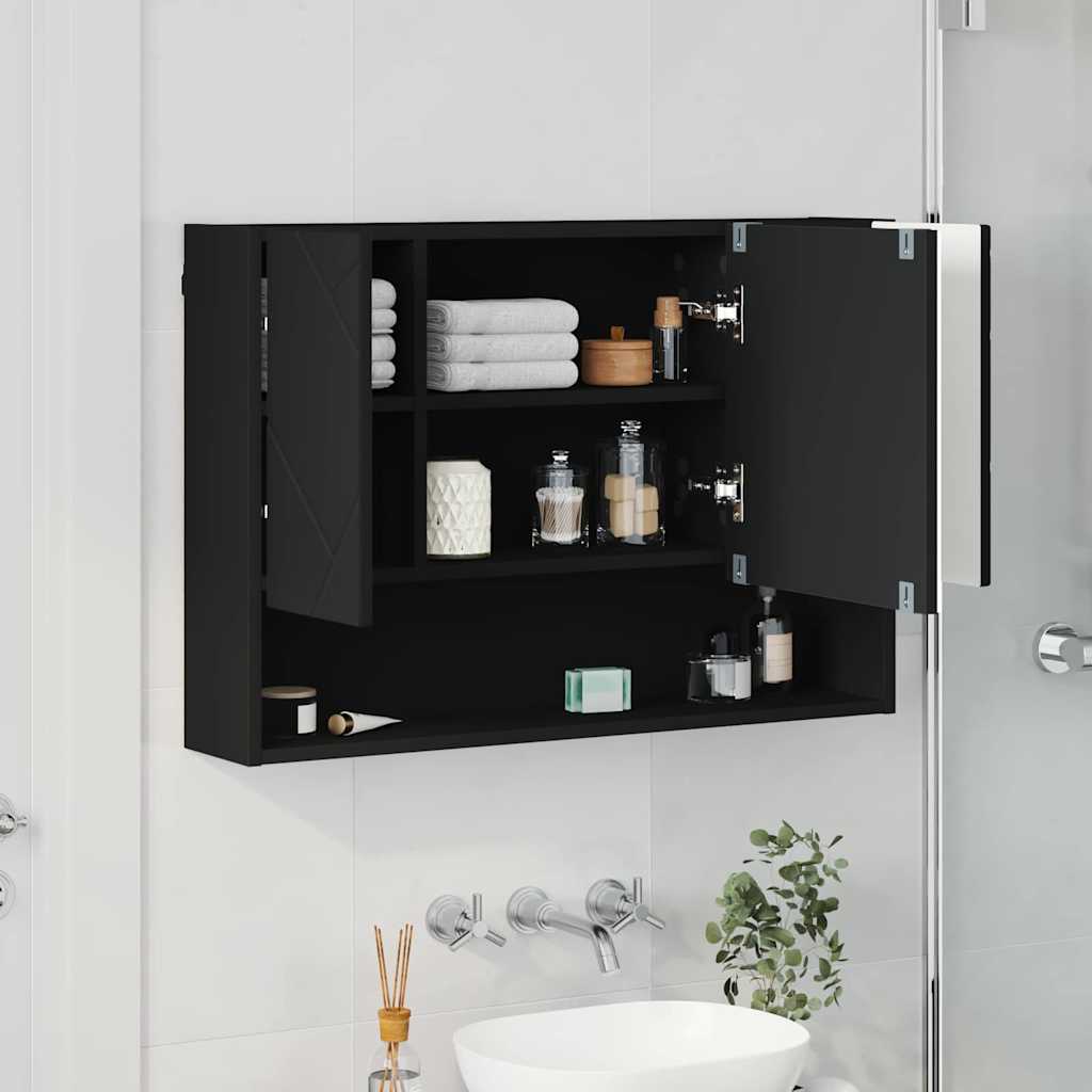 Spiegelschrank mit Tür Schwarz 80 x 17 x 55 cm Holzwerkstoff