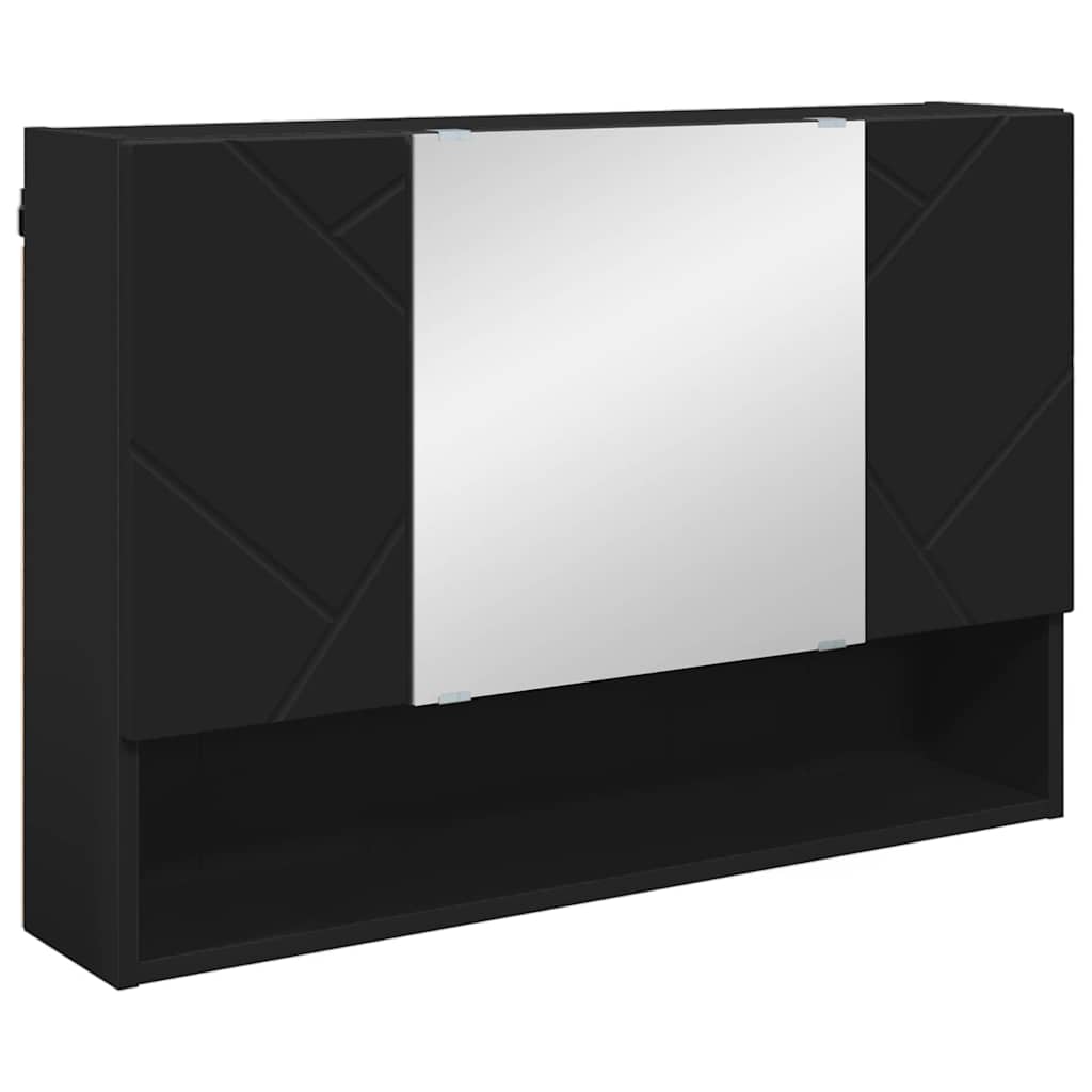 Spiegelschrank mit Tür Schwarz 80 x 17 x 55 cm Holzwerkstoff