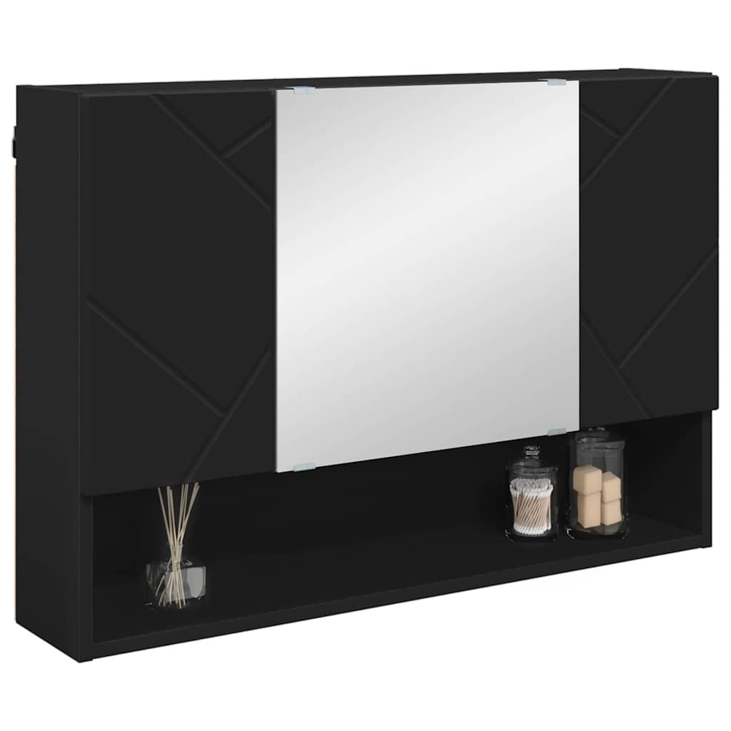 Spiegelschrank mit Tür Schwarz 80 x 17 x 55 cm Holzwerkstoff