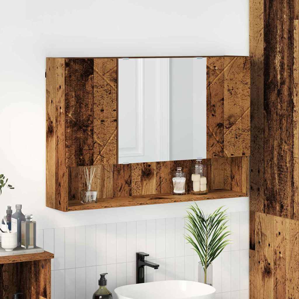 Spiegelschrank mit Tür Altholz 80 x 17 x 55 cm Holzwerkstoff