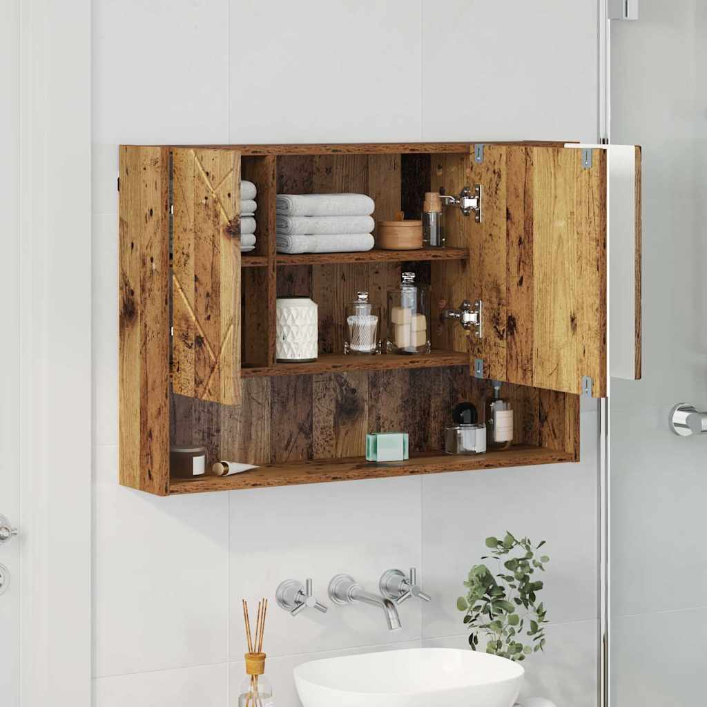 Spiegelschrank mit Tür Altholz 80 x 17 x 55 cm Holzwerkstoff