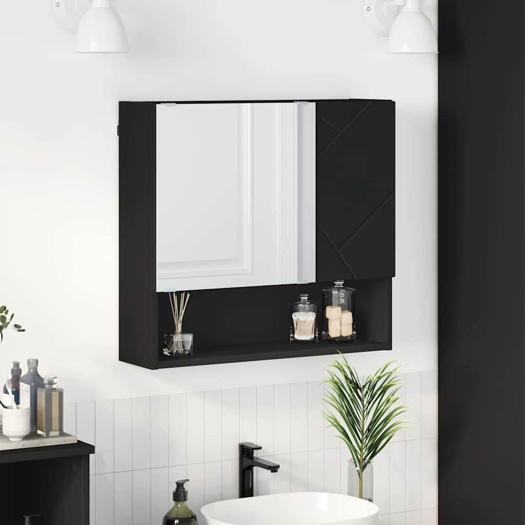 Spiegelschrank mit Tür Schwarz 59 x 17 x 55 cm Holzwerkstoff