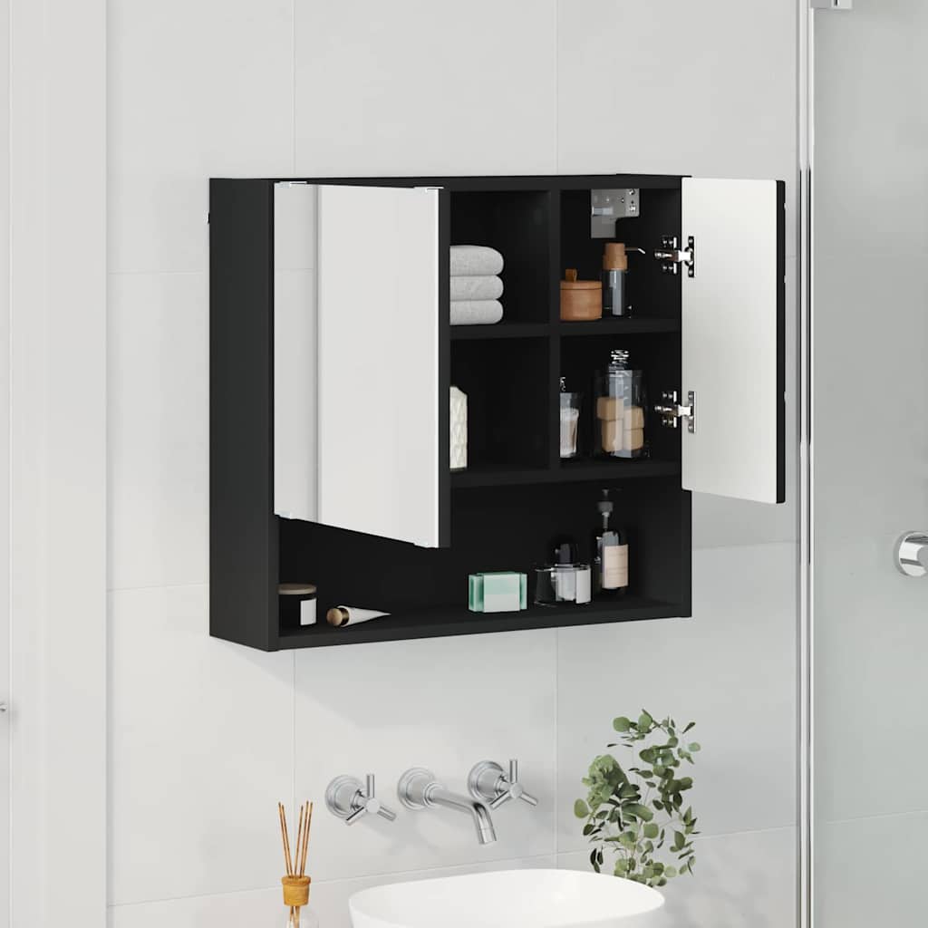 Spiegelschrank mit Tür Schwarz 59 x 17 x 55 cm Holzwerkstoff