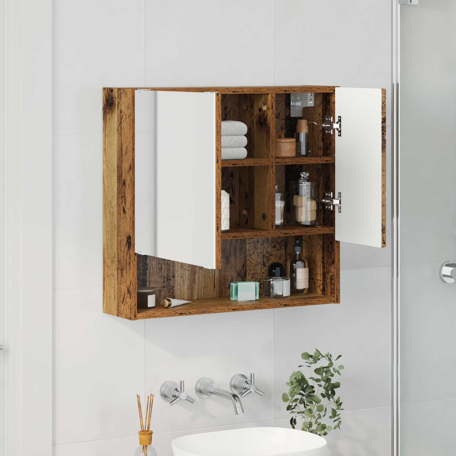 Spiegelschrank mit Tür Altholz 59 x 17 x 55 cm Holzwerkstoff