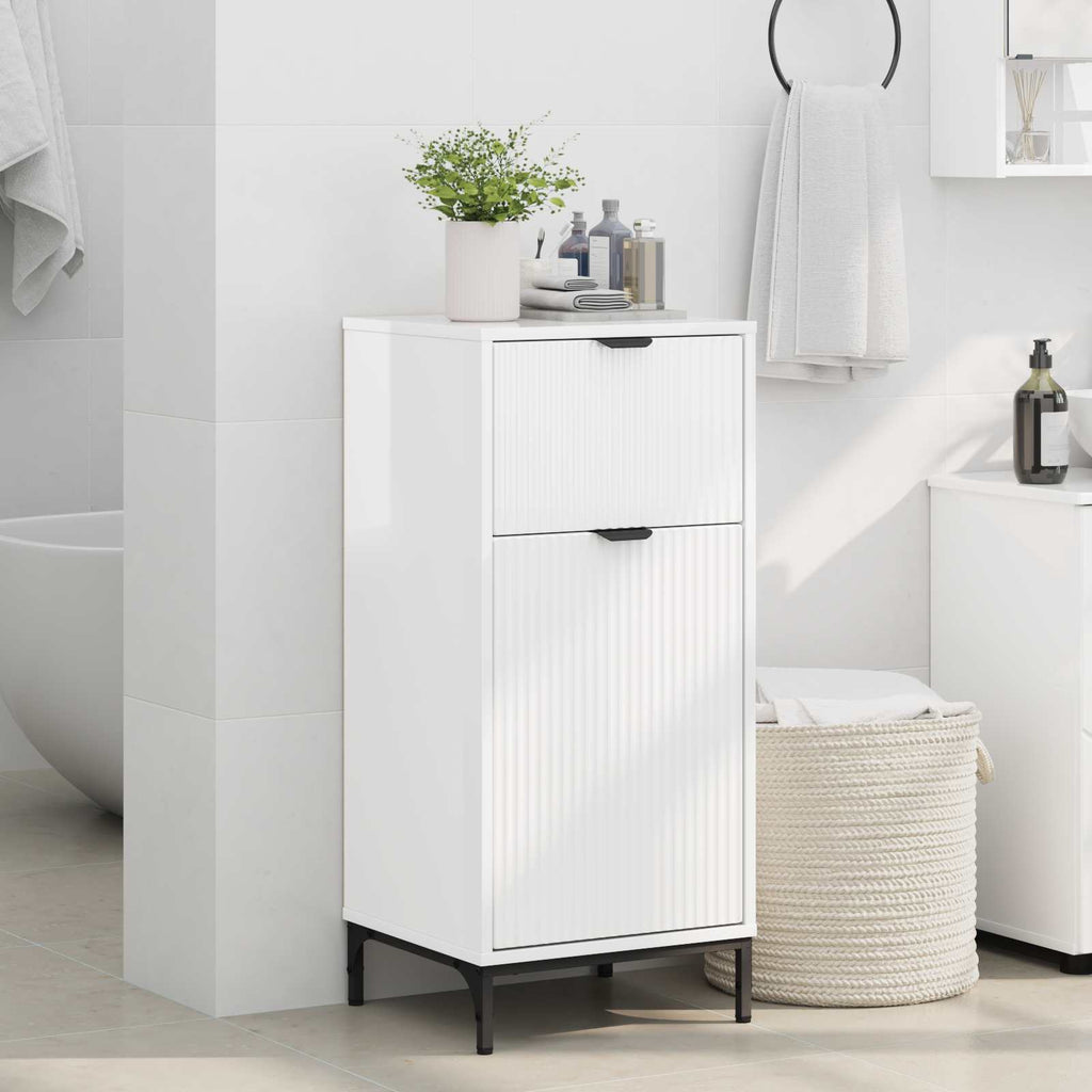 Badezimmerschrank mit Speicher Hochglanz Weiß 39,5 x 36 x 88 cm