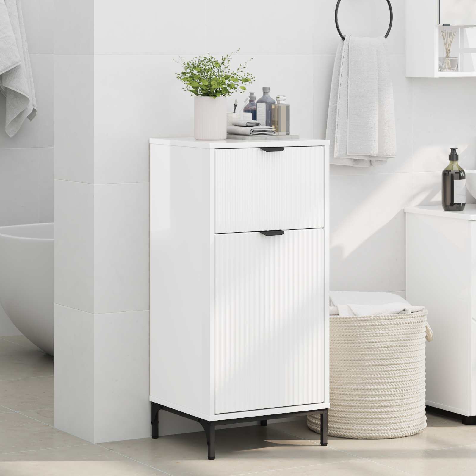 Badezimmerschrank mit Speicher Hochglanz Weiß 39,5 x 36 x 88 cm