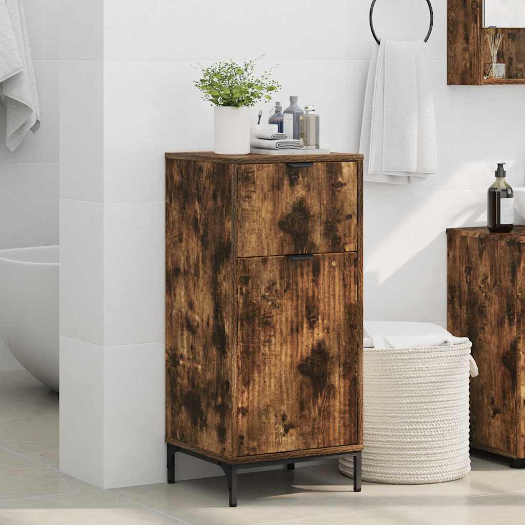 Badezimmerschrank mit Tür Geräucherte Eiche 39,5 x 36 x 88 cm