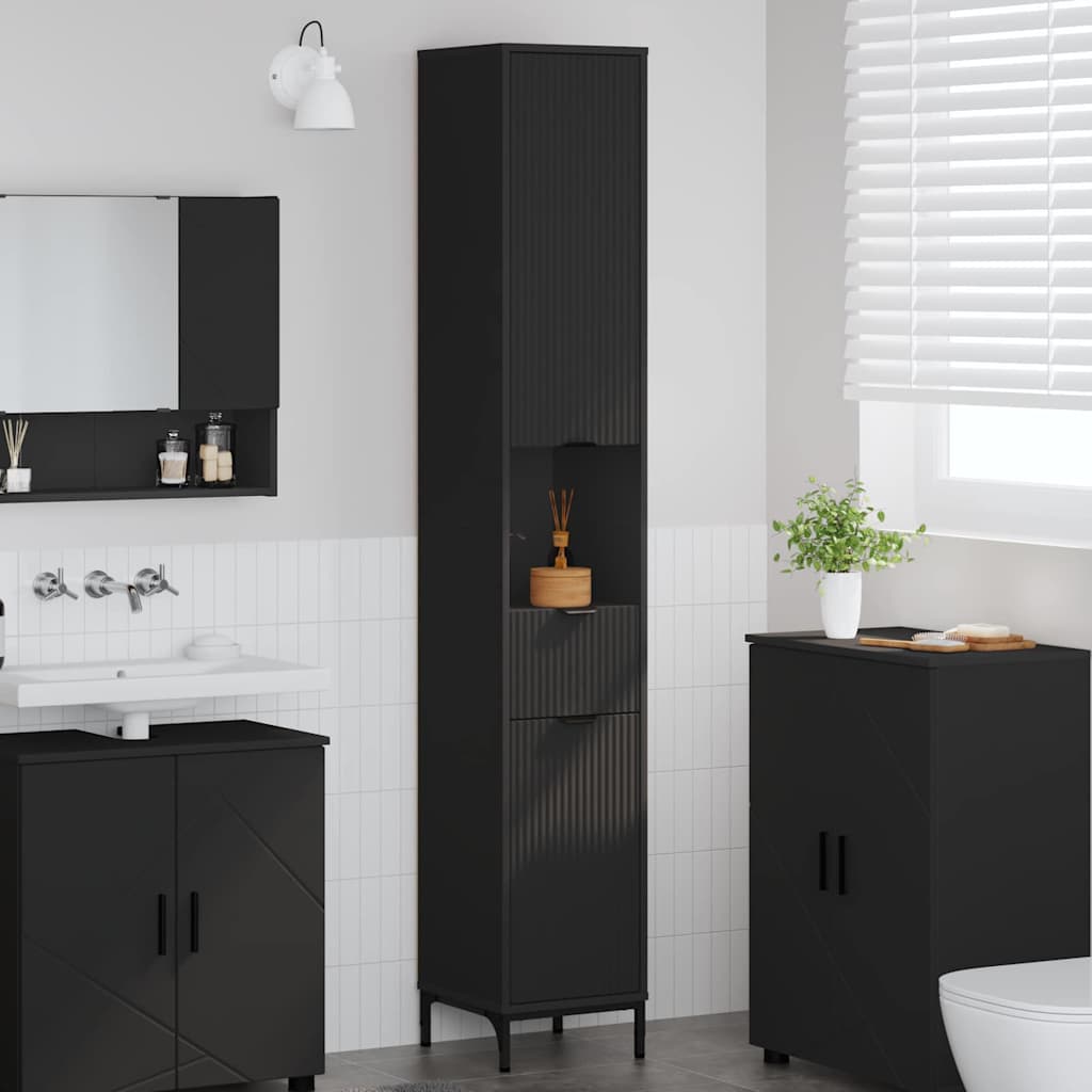 Badezimmerschrank mit Schubladen Schwarz 31,5 x 33 x 190 cm
