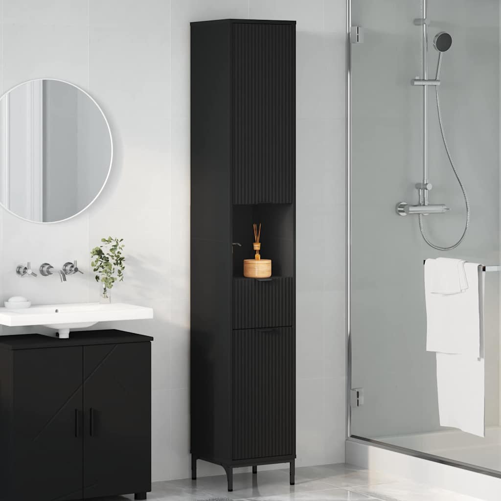 Badezimmerschrank mit Schubladen Schwarz 31,5 x 33 x 190 cm