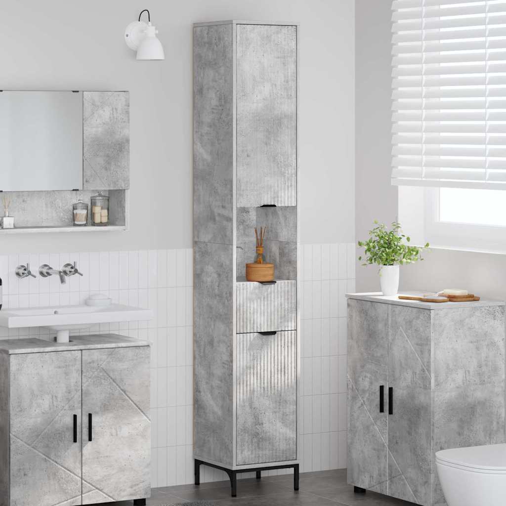 Badezimmerschrank mit Schubladen Beton Grau 31,5 x 33 x 190 cm