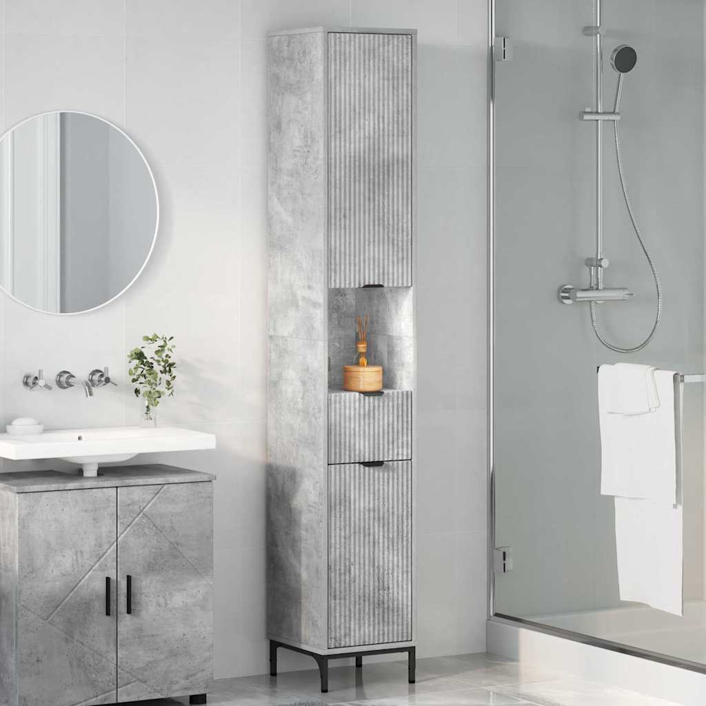Badezimmerschrank mit Schubladen Beton Grau 31,5 x 33 x 190 cm