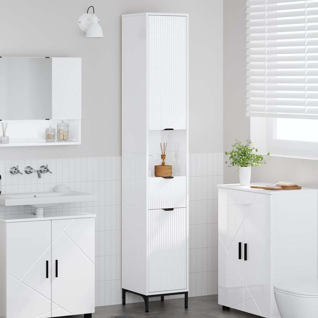 Badezimmerschrank mit Tür Hochglanz Weiß 31,5 x 33 x 190 cm