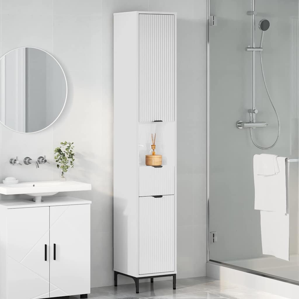 Badezimmerschrank mit Tür Hochglanz Weiß 31,5 x 33 x 190 cm
