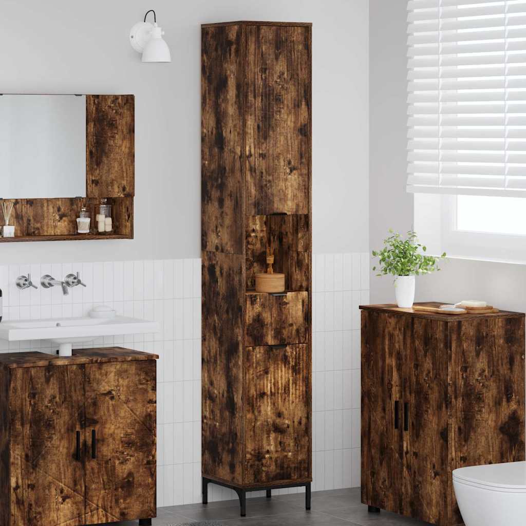 Badezimmerschrank mit Tür Geräucherte Eiche 31,5 x 33 x 190 cm