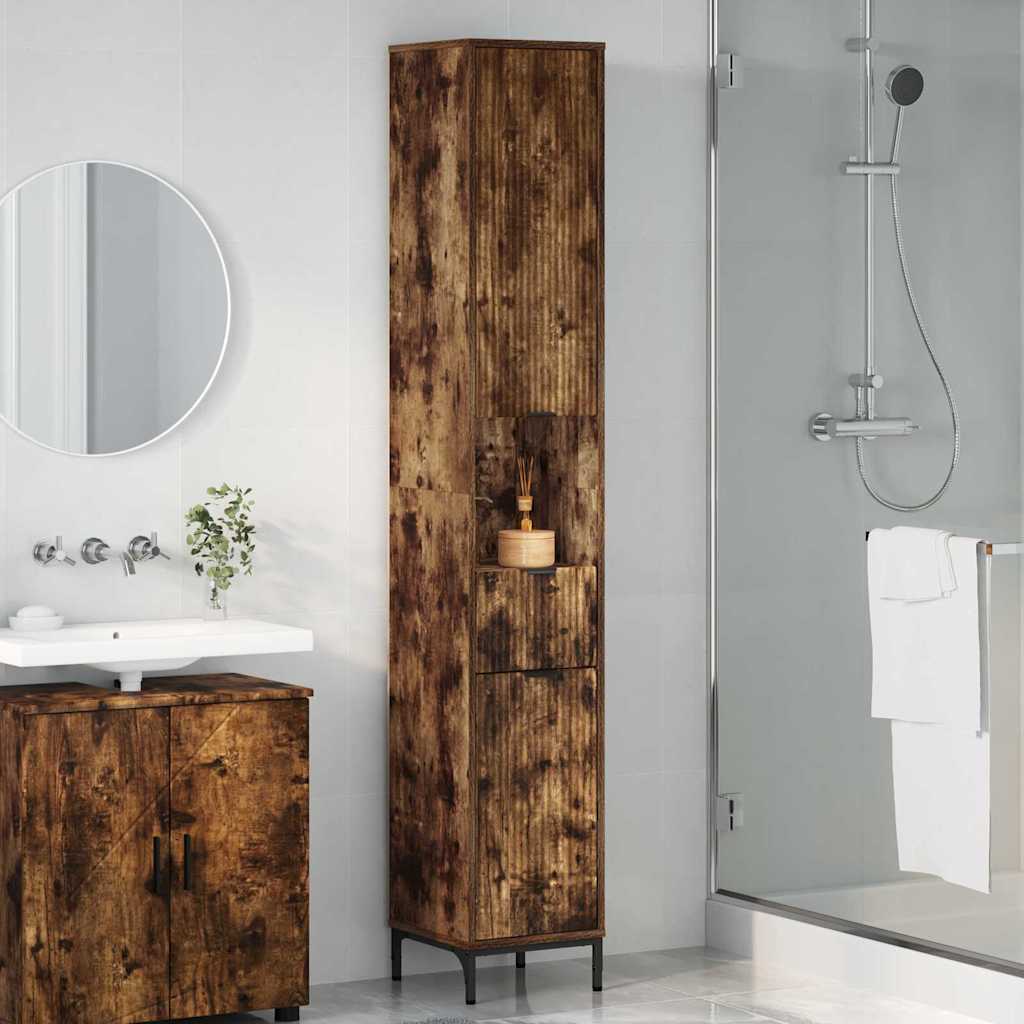 Badezimmerschrank mit Tür Geräucherte Eiche 31,5 x 33 x 190 cm