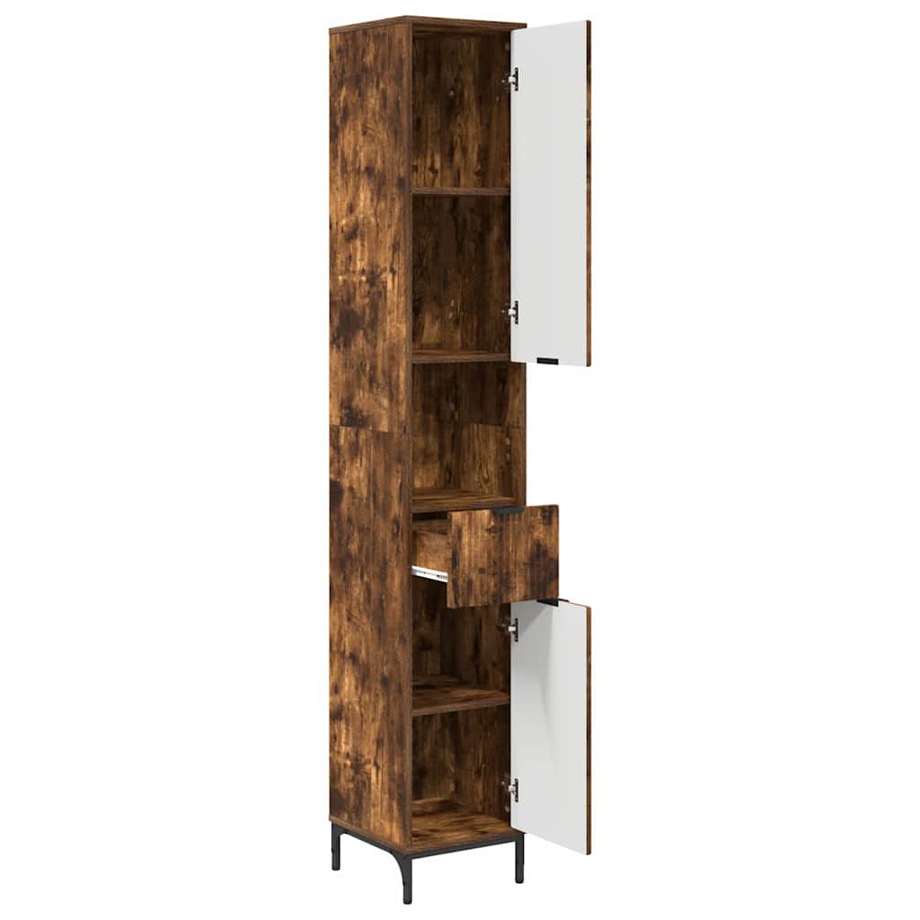 Badezimmerschrank mit Tür Geräucherte Eiche 31,5 x 33 x 190 cm