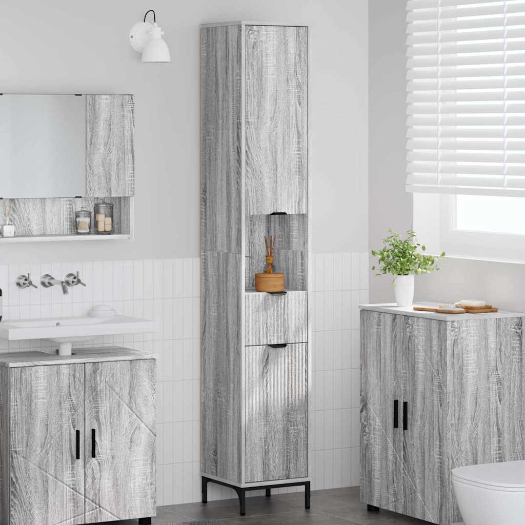 Badezimmerschrank mit Speicher Graues Sonoma 31,5 x 33 x 190 cm