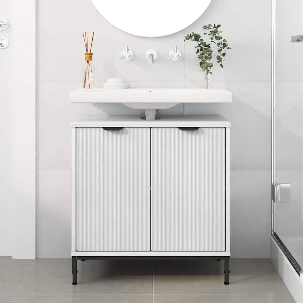 Badezimmer Waschbecken Schrank mit Tür Weiß 60,5 x 33,5 x 61 cm