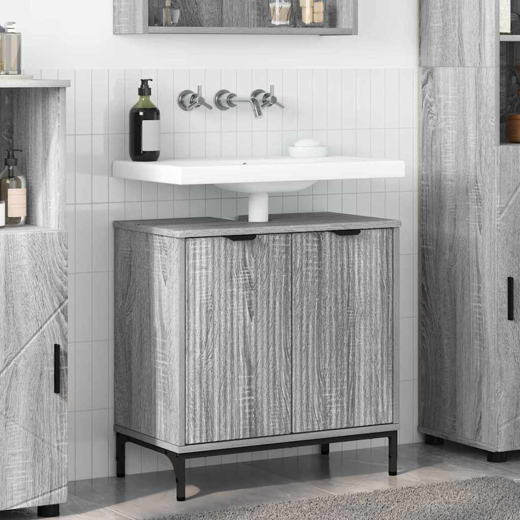 Waschbeckenschrank mit Tür Graues Sonoma 60,5 x 33,5 x 61 cm