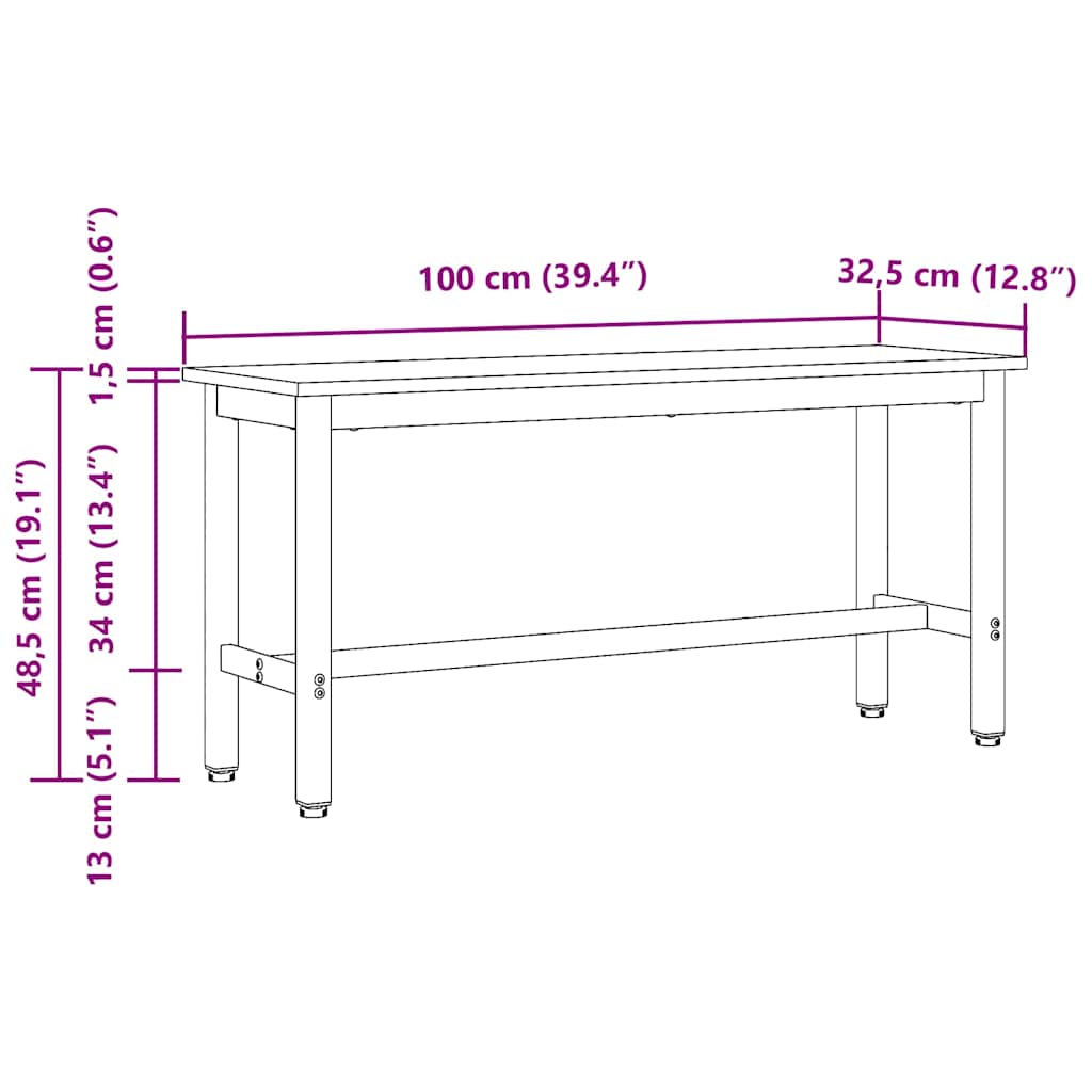 Esstischbank 2 pcs Altholz 100 x 32,5 x 48,5 cm