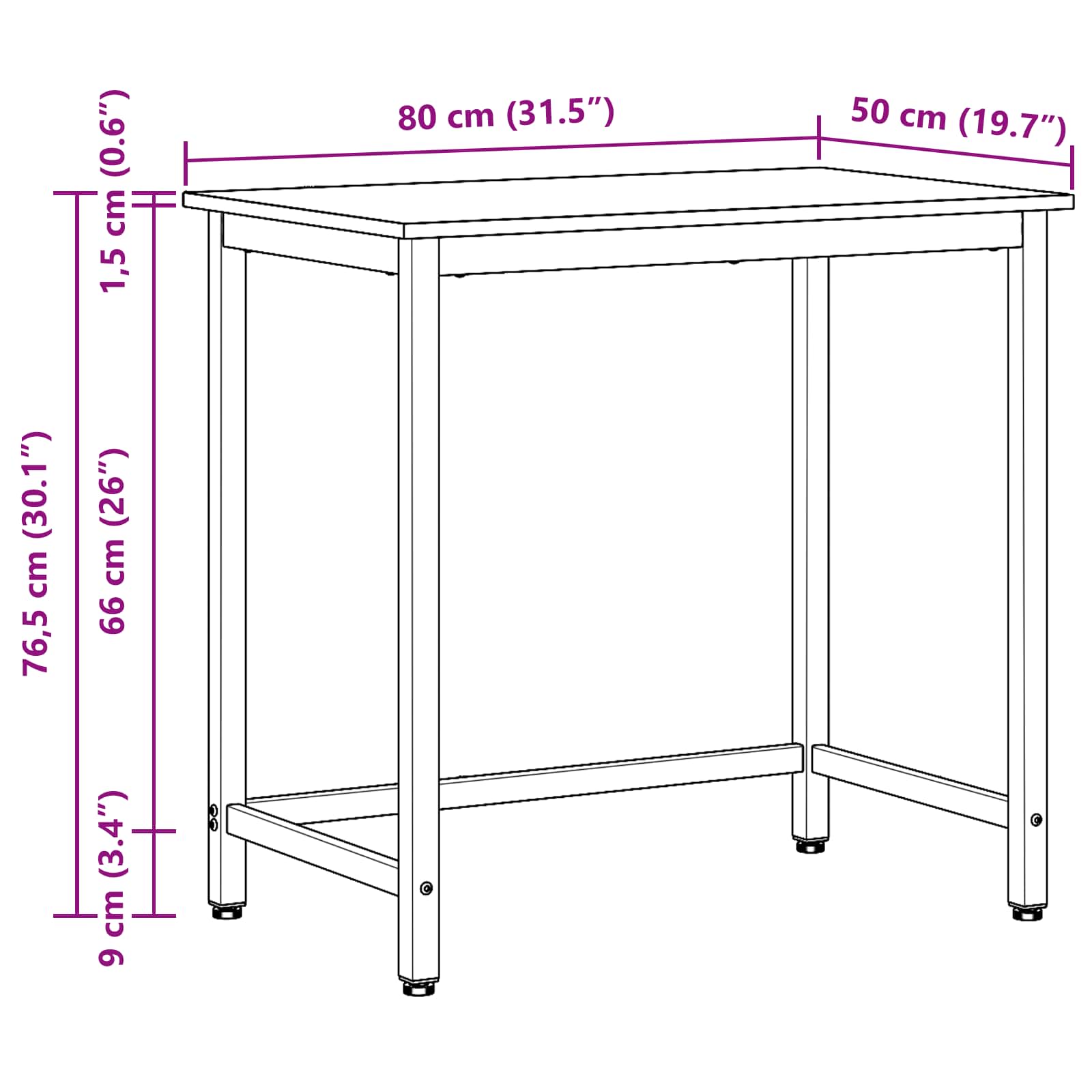 Tisch Artisan-Eiche 80 x 50 x 76,5 cm Ingenieure Holz und Stahl