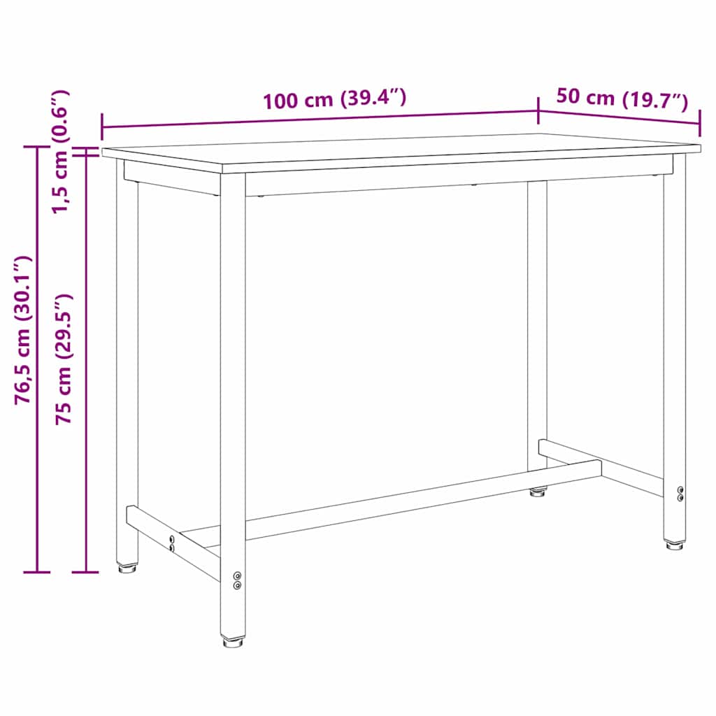 Tisch Schwarz Eichen-Optik 100 x 50 x 76,5 cm
