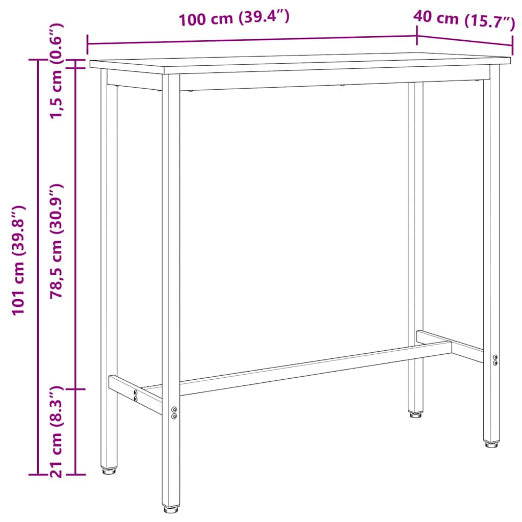 Tisch Natur 100 x 40 x 101 cm Ingenieure Holz und Stahl